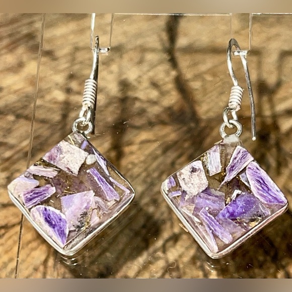 Charoite in Copper Earrings 1 1/2” - Picture 4 of 14